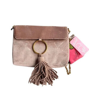 Street Level Chestnut Velvet Texture Tassel Gold Chain Strap Clutch Handbag